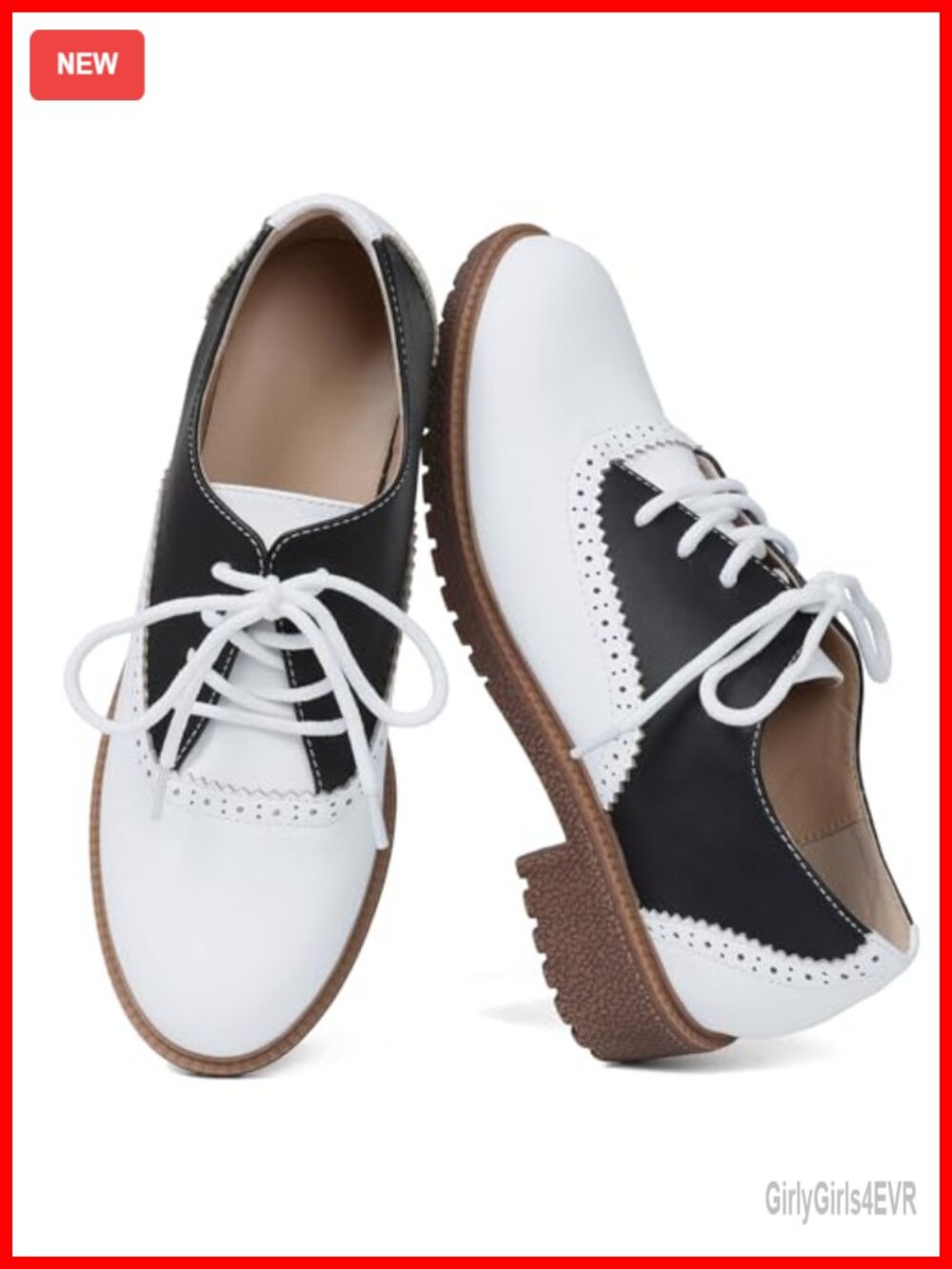 Vintage Saddle Oxfords Women's Low Chunky Heel Lace-Up Brogues Perforated Retro